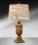 Washed Wood Table Lamp with French Script Shade